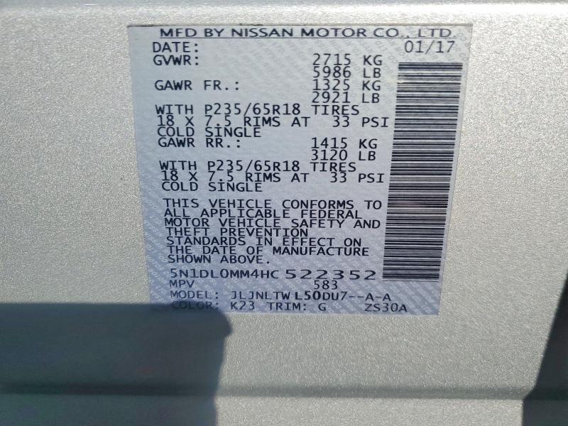 2017 Infiniti Qx60 მანქანა იყიდება აუქციონზე, vin: 5N1DL0MM4HC522352, აუქციონის ნომერი: 66254276