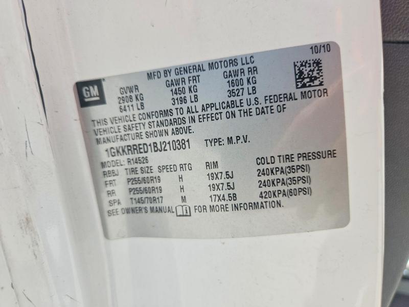 Aukcja sprzedaży 2011 Gmc Acadia, vin: 1GKKRRED1BJ210381, numer aukcji: 63328666