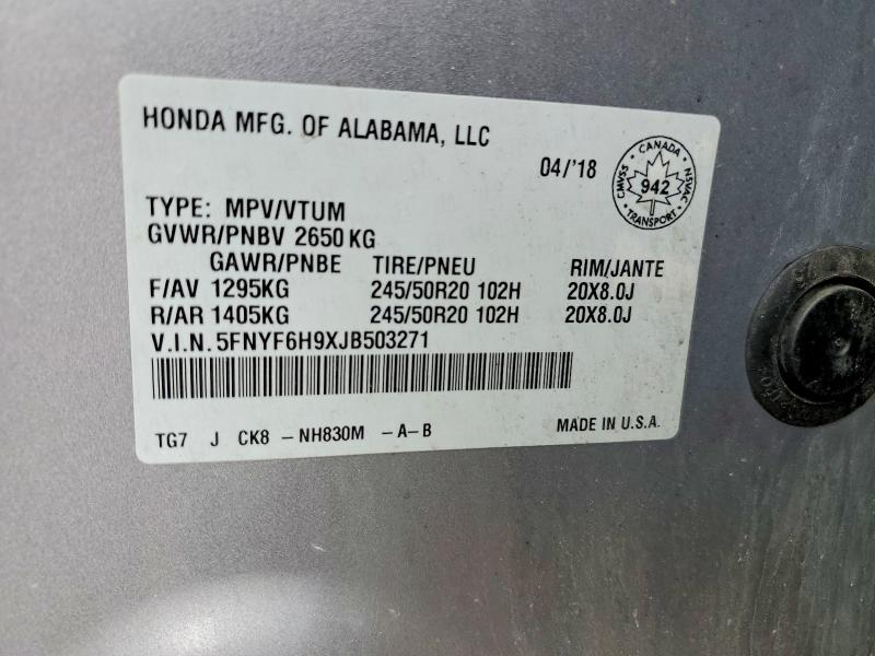 Aukcja sprzedaży 2018 Honda Pilot, vin: 5FNYF6H9XJB503271, numer aukcji: 64585436