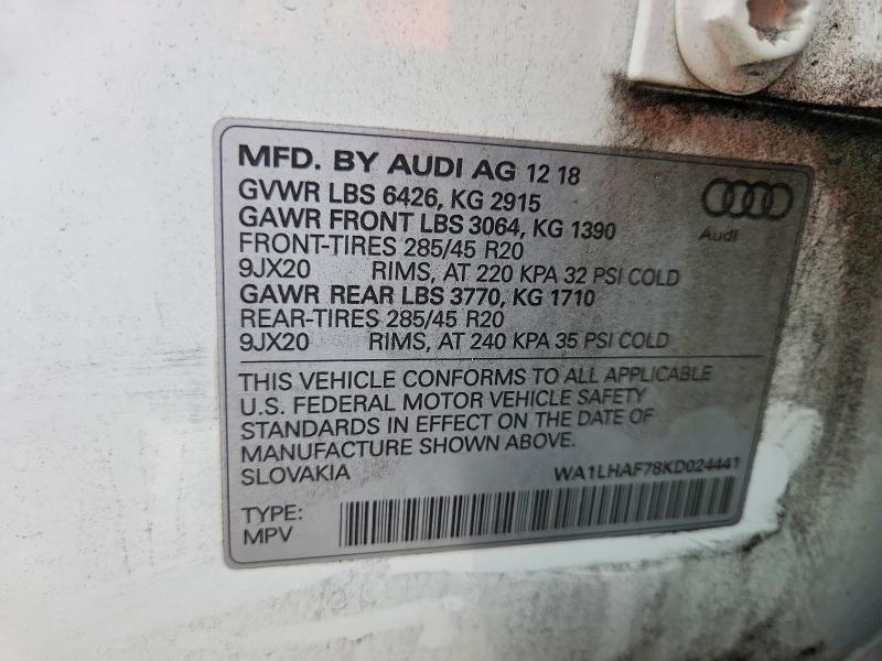 Aukcja sprzedaży 2019 Audi Q7, vin: WA1LHAF78KD024441, numer aukcji: 63473166