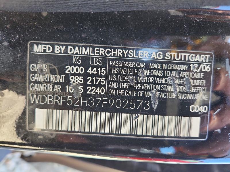 Продаж на аукціоні авто 2007 Mercedes-benz C, vin: WDBRF52H37F902573, номер лоту: 64135826