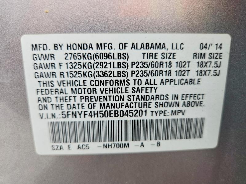 2014 Honda Pilot მანქანა იყიდება აუქციონზე, vin: 5FNYF4H50EB045201, აუქციონის ნომერი: 64159946