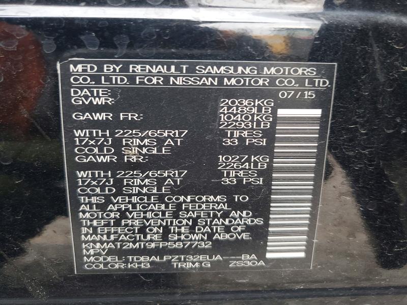 2015 Nissan Rogue მანქანა იყიდება აუქციონზე, vin: KNMAT2MT9FP587732, აუქციონის ნომერი: 64669456
