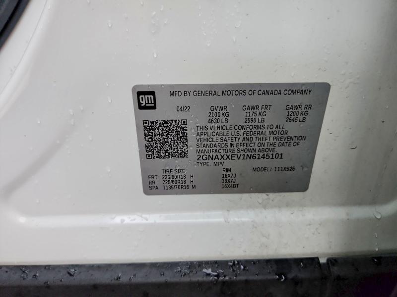 Aukcja sprzedaży 2022 Chevrolet Equinox, vin: 2GNAXXEV1N6145101, numer aukcji: 64729476