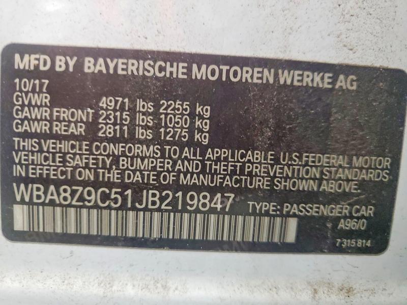 Aukcja sprzedaży 2018 Bmw 330, vin: WBA8Z9C51JB219847, numer aukcji: 66059666