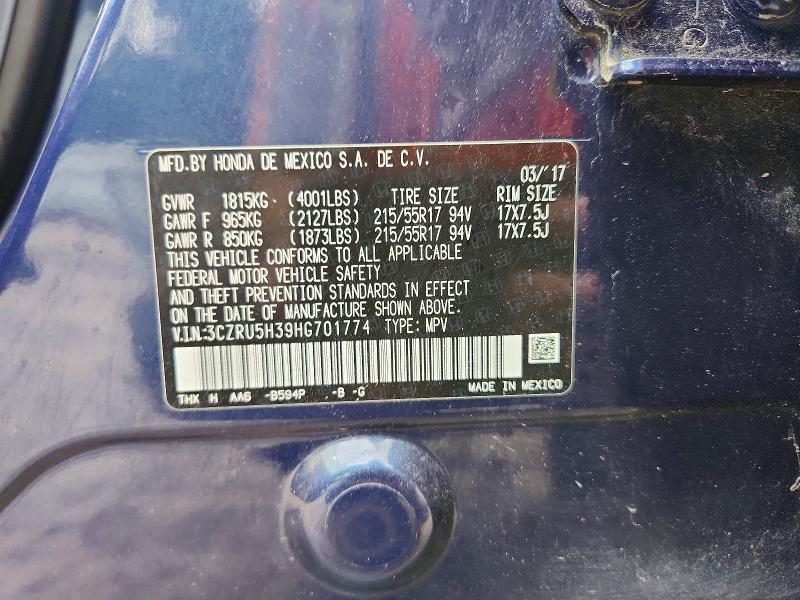 66598566 :رقم المزاد ، 3CZRU5H39HG701774 vin ، 2017 Honda Hr-v مزاد بيع