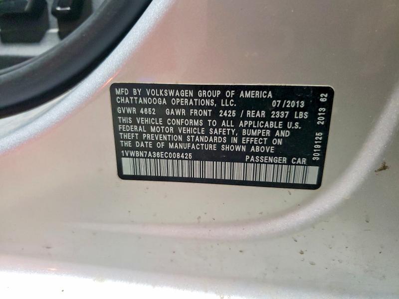 63847886 :رقم المزاد ، 1VWBN7A36EC008425 vin ، 2014 Volkswagen Passat مزاد بيع