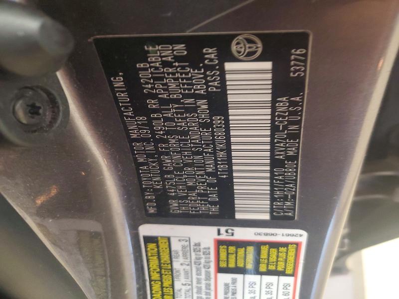 Продажа на аукционе авто 2019 Toyota Camry, vin: 4T1B11HK1KU680399, номер лота: 65830376