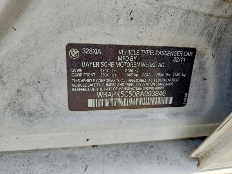 2011 Bmw 328 მანქანა იყიდება აუქციონზე, vin: WBAPK5C50BA993846, აუქციონის ნომერი: 64702186