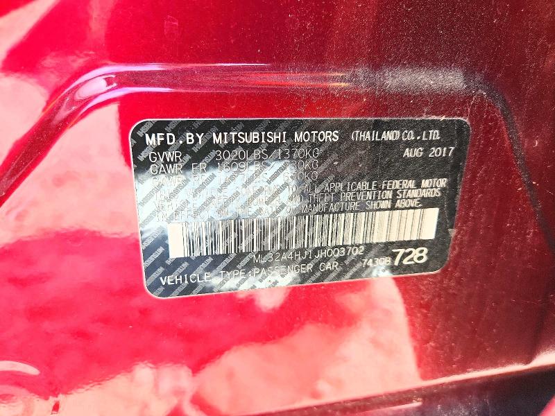 Aukcja sprzedaży 2018 Mitsubishi Mirage, vin: ML32A4HJ1JH003702, numer aukcji: 67402826