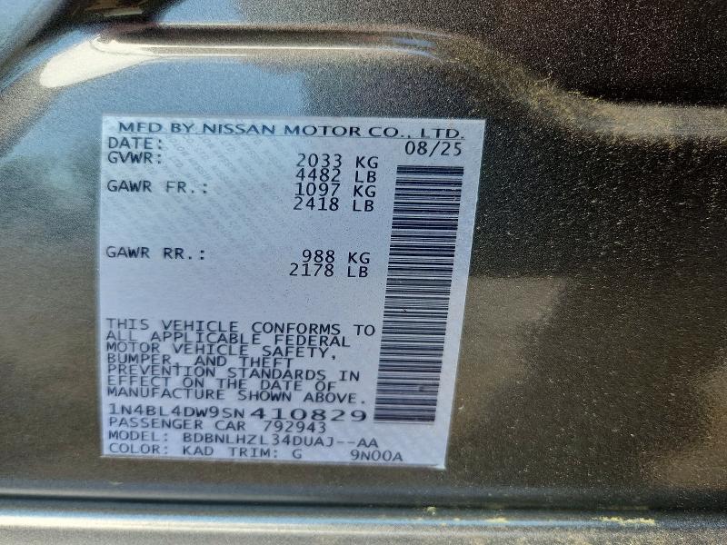 Продажа на аукционе авто 2025 Nissan Altima, vin: 1N4BL4DW9SN410829, номер лота: 63201416