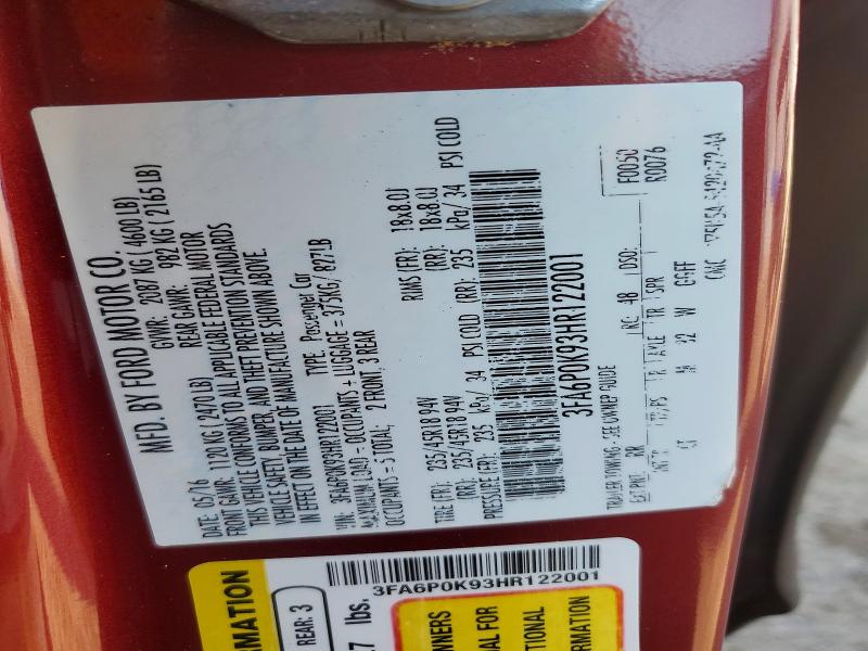 Aukcja sprzedaży 2017 Ford Fusion, vin: 3FA6P0K93HR122001, numer aukcji: 67013066