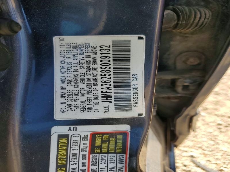 62973526 :رقم المزاد ، JHMFA36258S009132 vin ، 2008 Honda Civic مزاد بيع