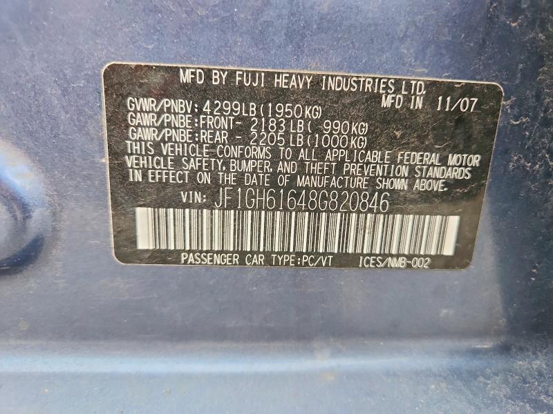 66920706 :رقم المزاد ، JF1GH61648G820846 vin ، 2008 Subaru Impreza مزاد بيع