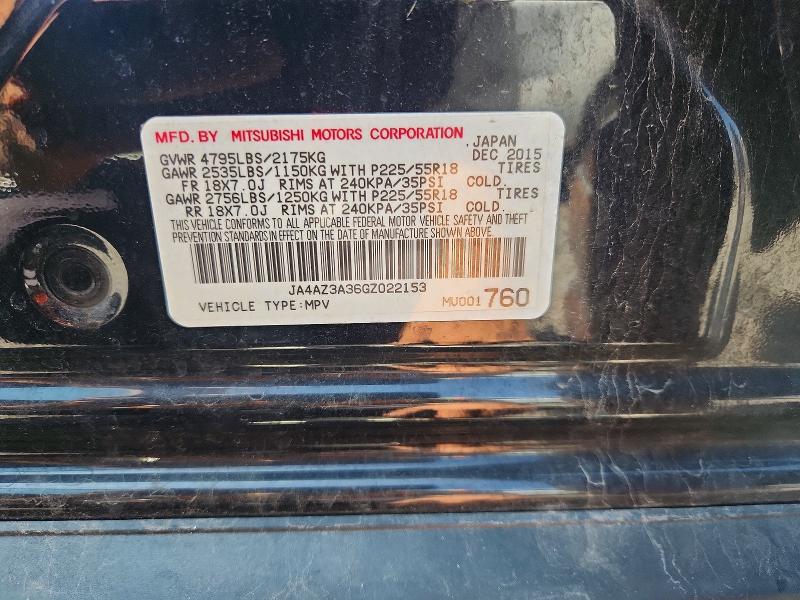 65385706 :رقم المزاد ، JA4AZ3A36GZ022153 vin ، 2016 Mitsubishi Outlander مزاد بيع