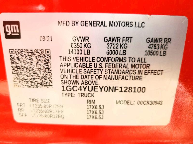 Продажа на аукционе авто 2022 Chevrolet Silverado, vin: 1GC4YUEY0NF128100, номер лота: 62934626