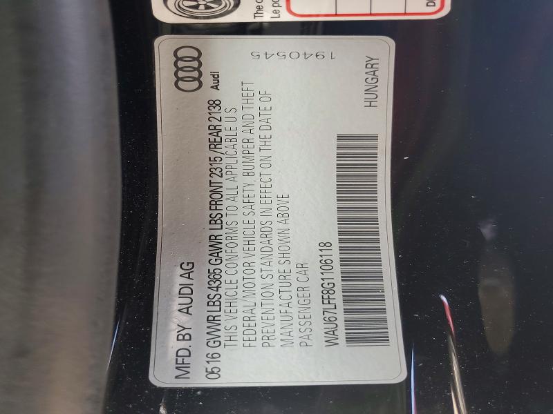 Aukcja sprzedaży 2016 Audi A3, vin: WAU67LFF8G1106118, numer aukcji: 64738036