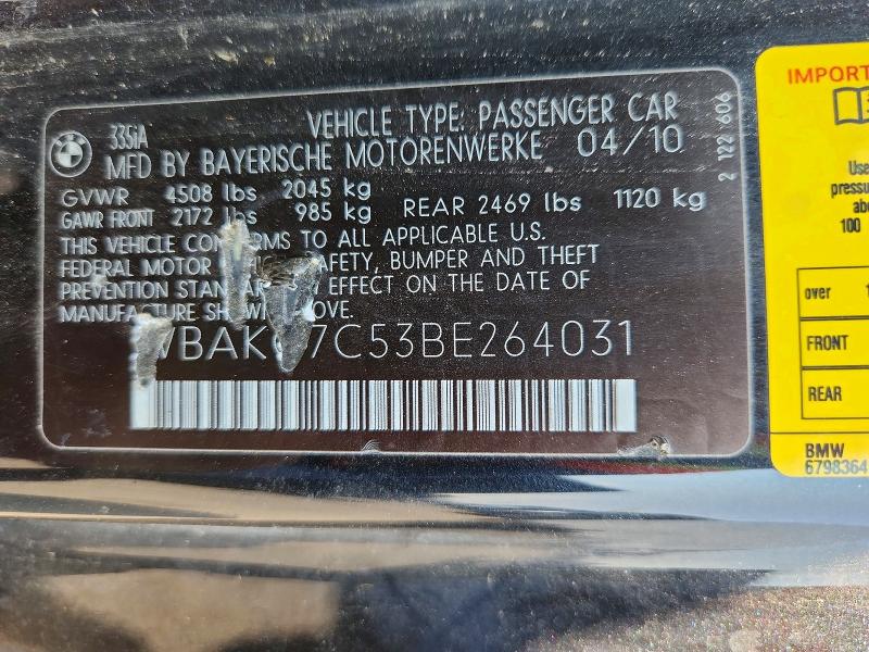 Продаж на аукціоні авто 2011 Bmw 335, vin: WBAKG7C53BE264031, номер лоту: 64606886