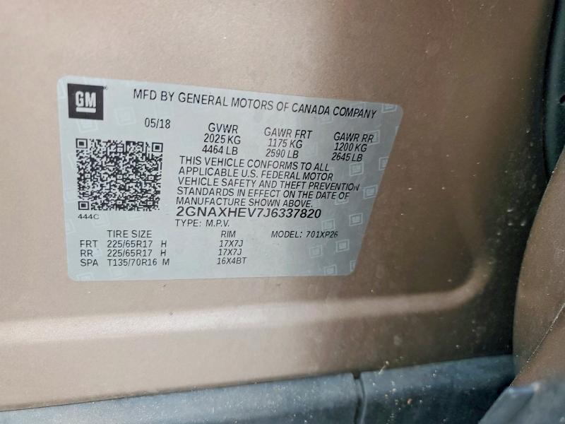 Продажа на аукционе авто 2018 Chevrolet Equinox, vin: 2GNAXHEV7J6337820, номер лота: 66127016