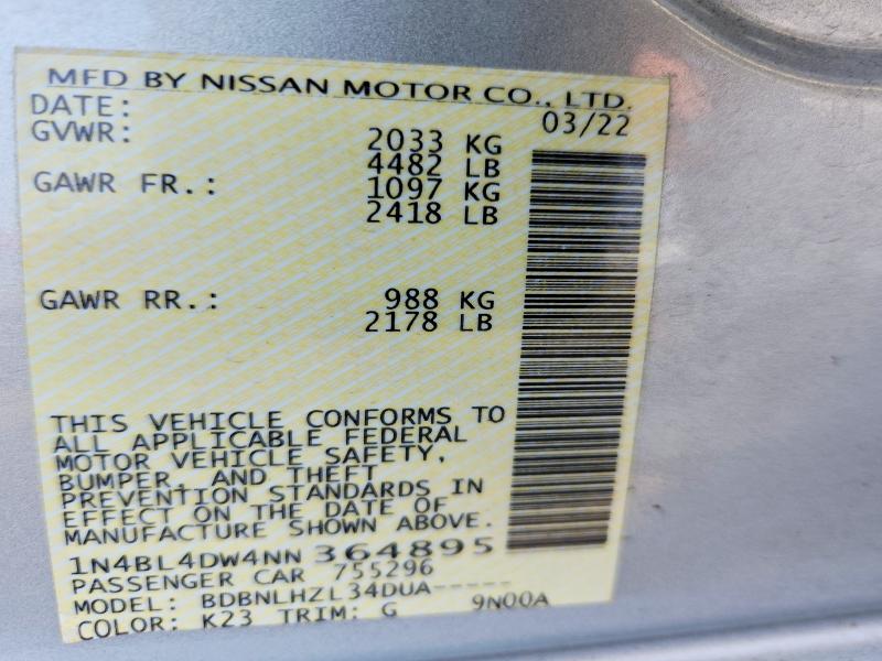 63672896 :رقم المزاد ، 1N4BL4DW4NN364895 vin ، 2022 Nissan Altima مزاد بيع