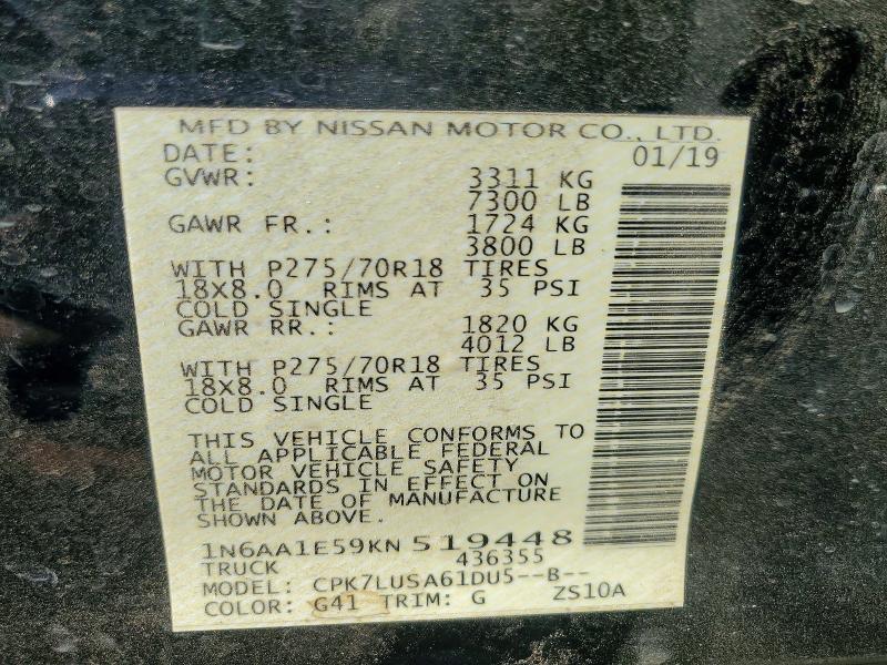 Продаж на аукціоні авто 2019 Nissan Titan, vin: 1N6AA1E59KN519448, номер лоту: 65359146