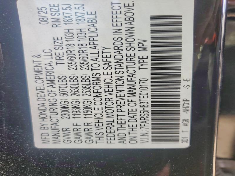 63933696 :رقم المزاد ، 7FARS5H83TE010170 vin ، 2026 Honda Cr-v مزاد بيع