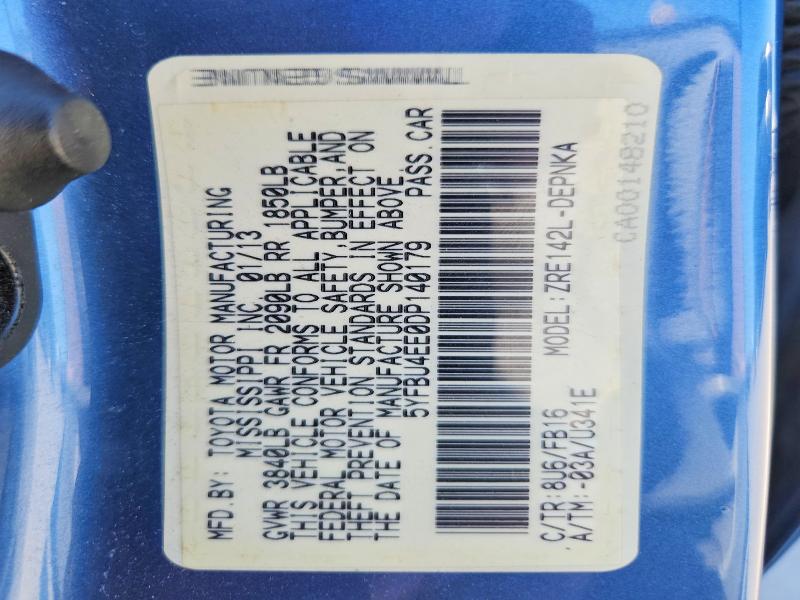 Aukcja sprzedaży 2013 Toyota Corolla, vin: 5YFBU4EE0DP140179, numer aukcji: 64237796