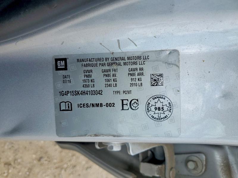 64913436 :رقم المزاد ، 1G4P15SK4H4103042 vin ، 2017 Buick Verano مزاد بيع