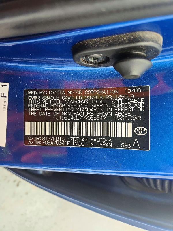 Aukcja sprzedaży 2009 Toyota Corolla, vin: JTDBL40E799085849, numer aukcji: 63540456