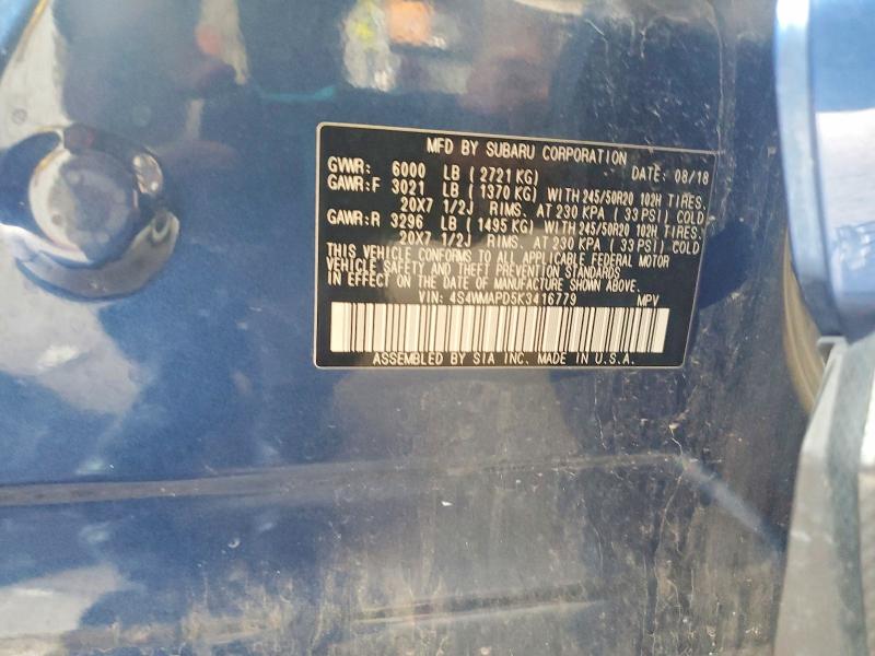 Продажа на аукционе авто 2019 Subaru Ascent, vin: 4S4WMAPD5K3416779, номер лота: 62408936
