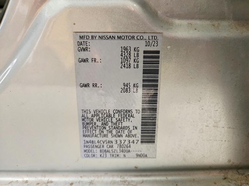 2024 Nissan Altima მანქანა იყიდება აუქციონზე, vin: 1N4BL4CV5RN337347, აუქციონის ნომერი: 65403076