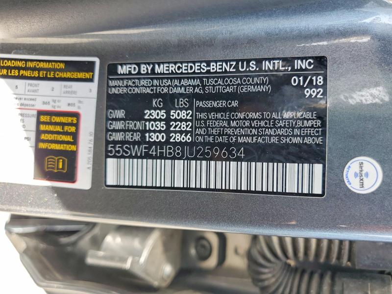 Продаж на аукціоні авто 2018 Mercedes-benz C, vin: 55SWF4HB8JU259634, номер лоту: 63435726