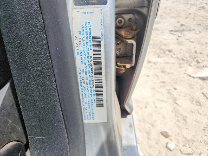 2003 Volkswagen Jetta მანქანა იყიდება აუქციონზე, vin: 3VWSE69M43M091078, აუქციონის ნომერი: 64250606