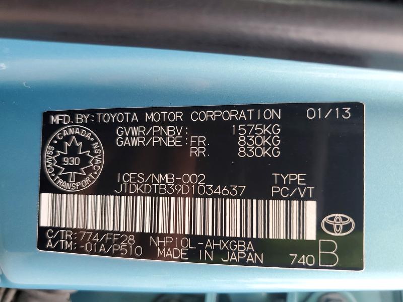 65144666 :رقم المزاد ، JTDKDTB39D1034637 vin ، 2013 Toyota Prius C مزاد بيع