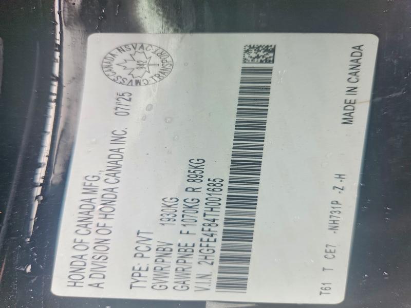 Продажа на аукционе авто 2026 Honda Civic, vin: 2HGFE4F84TH001685, номер лота: 62498436