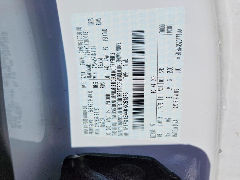 Продажа на аукционе авто 2019 Ford F150, vin: 1FTFX1E44KKC51876, номер лота: 63611946