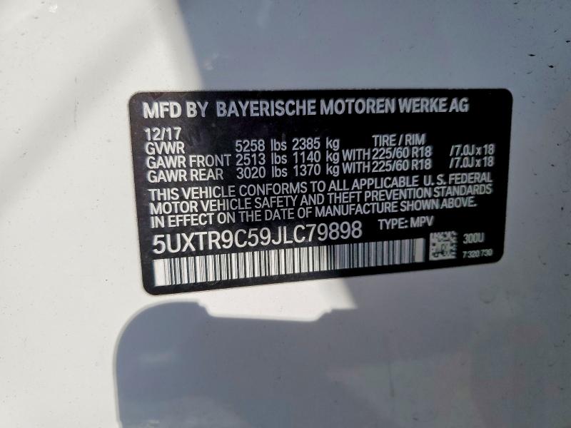 63571076 :رقم المزاد ، 5UXTR9C59JLC79898 vin ، 2018 Bmw X3 مزاد بيع