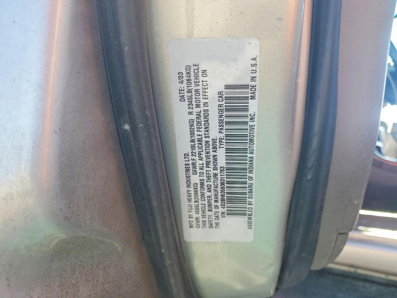 63838416 :رقم المزاد ، 4S3BH635936311763 vin ، 2003 Subaru Legacy مزاد بيع