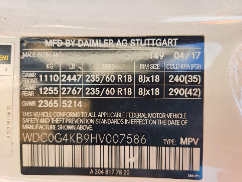 64549976 :رقم المزاد ، WDC0G4KB9HV007586 vin ، 2017 Mercedes-benz Glc مزاد بيع