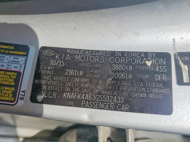2016 Kia Forte მანქანა იყიდება აუქციონზე, vin: KNAFK4A63G5532433, აუქციონის ნომერი: 63844476
