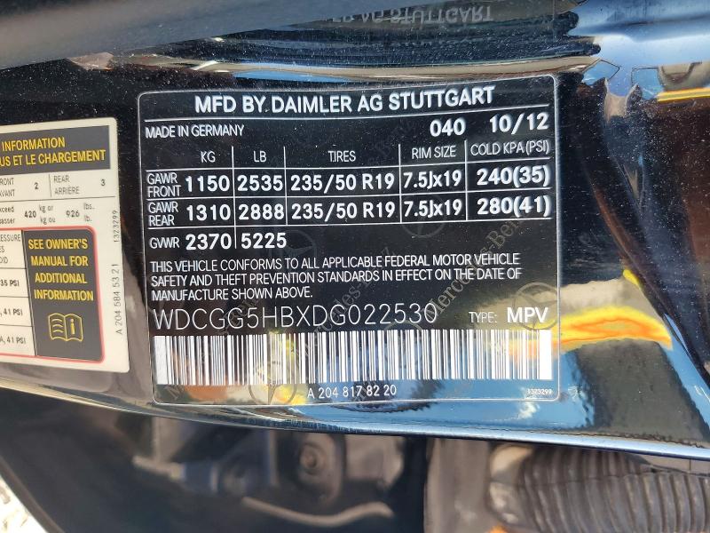 67198506 :رقم المزاد ، WDCGG5HBXDG022530 vin ، 2013 Mercedes-benz Glk مزاد بيع