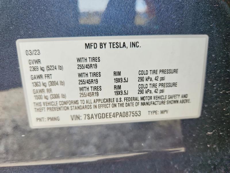 2023 Tesla Model Y მანქანა იყიდება აუქციონზე, vin: 7SAYGDEE4PA087553, აუქციონის ნომერი: 66173166