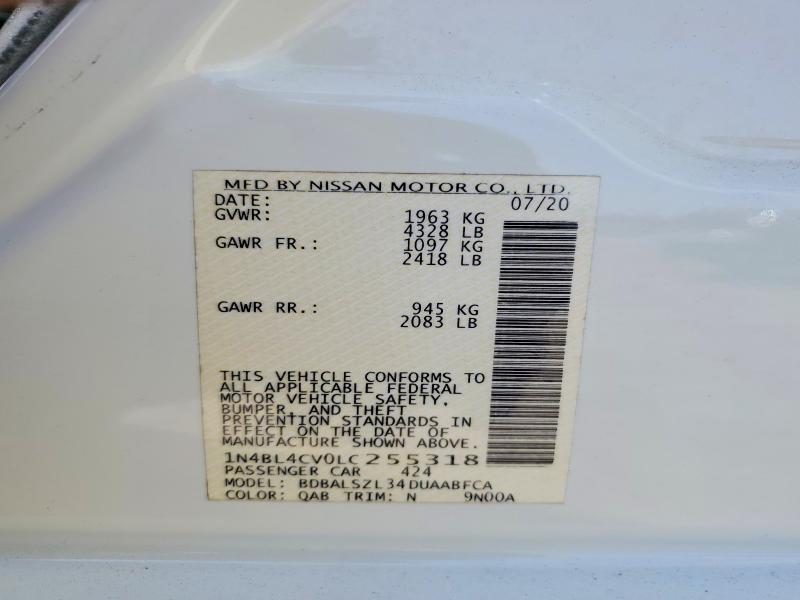 Aukcja sprzedaży 2020 Nissan Altima, vin: 1N4BL4CV0LC255318, numer aukcji: 62871946