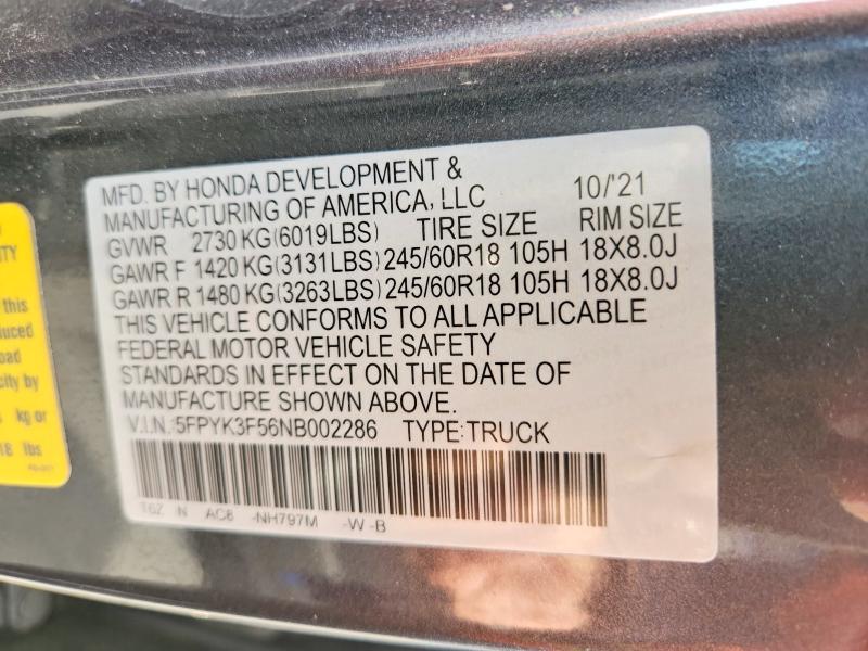 Aukcja sprzedaży 2022 Honda Ridgeline, vin: 5FPYK3F56NB002286, numer aukcji: 64047446