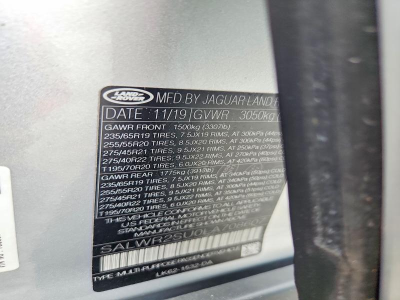 Aukcja sprzedaży 2020 Land Rover Range Rover Sport, vin: SALWR2SU0LA708607, numer aukcji: 65274146