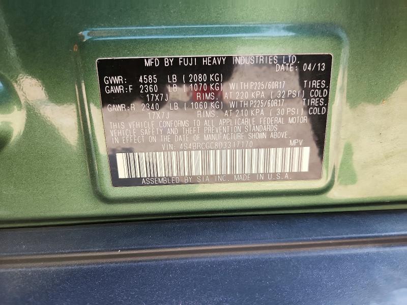 Aukcja sprzedaży 2013 Subaru Outback, vin: 4S4BRCGC8D3317170, numer aukcji: 64609696