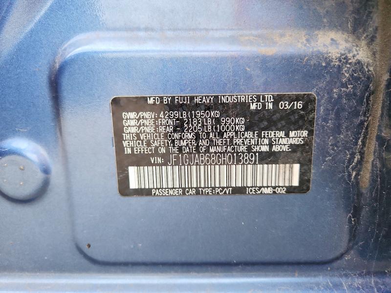 Aukcja sprzedaży 2016 Subaru Impreza, vin: JF1GJAB68GH013891, numer aukcji: 64389866