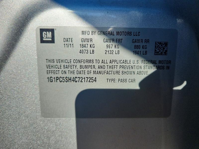 Продаж на аукціоні авто 2012 Chevrolet Cruze, vin: 1G1PC5SH4C7217254, номер лоту: 66526186
