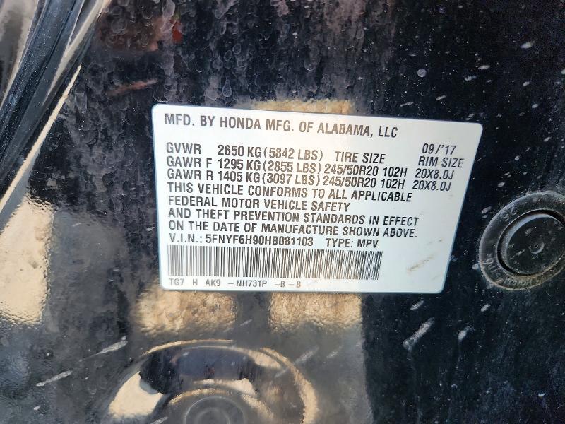 64030086 :رقم المزاد ، 5FNYF6H90HB081103 vin ، 2017 Honda Pilot مزاد بيع
