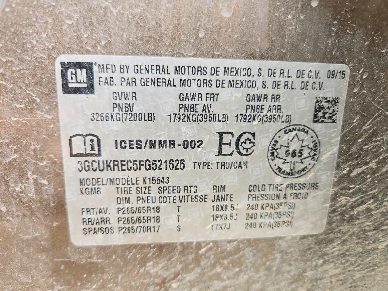 Aukcja sprzedaży 2015 Chevrolet Silverado, vin: 3GCUKREC5FG521626, numer aukcji: 65652296